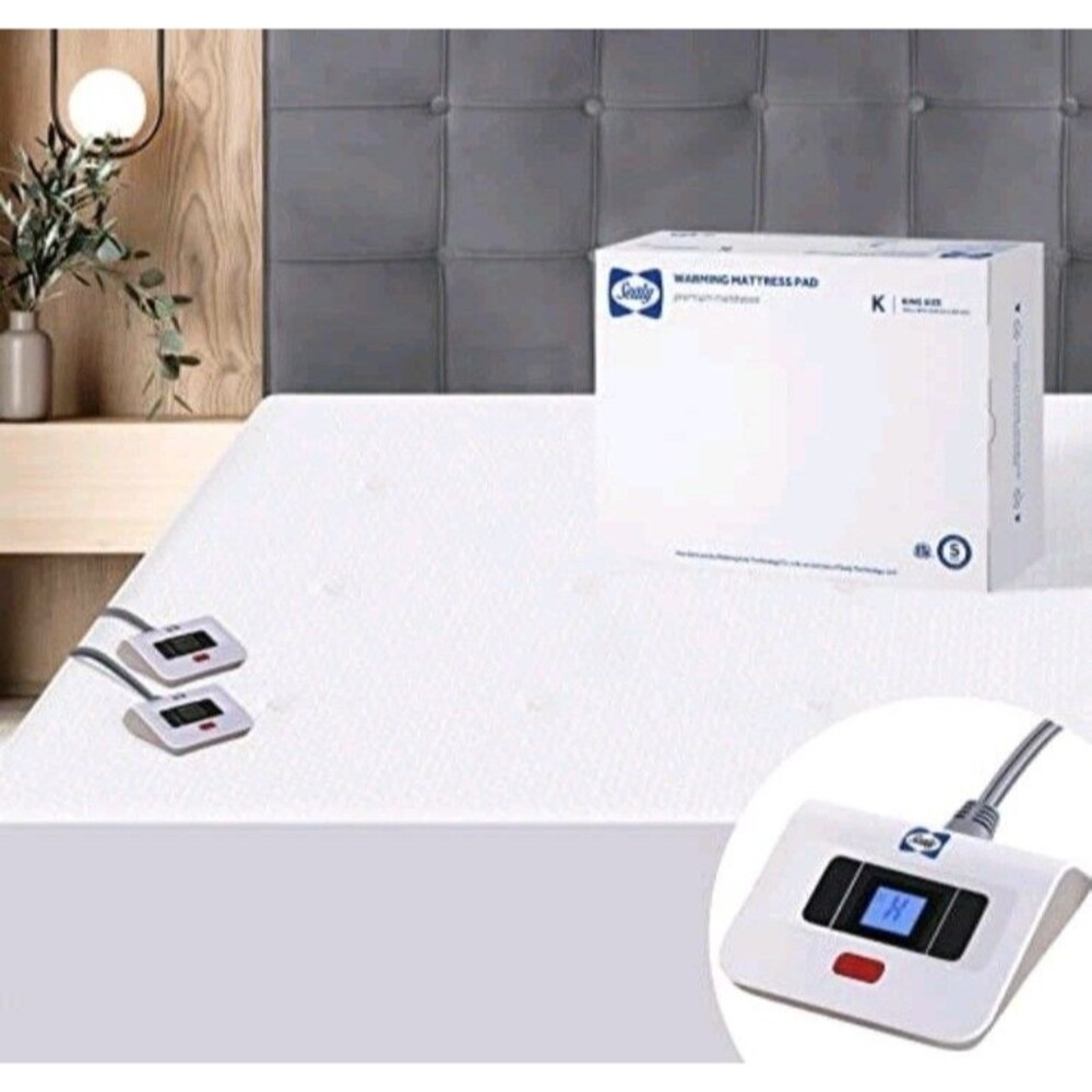 Sealy 3M Scotchgard Heated Mattress Pad Cotton Electric Bed Warmer King Size